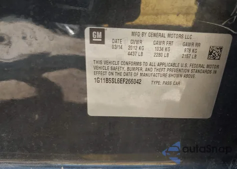 2014 Chevrolet Malibu 1Ls z USA, uszkodzony, nr VIN 1G11B5SL6EF266042